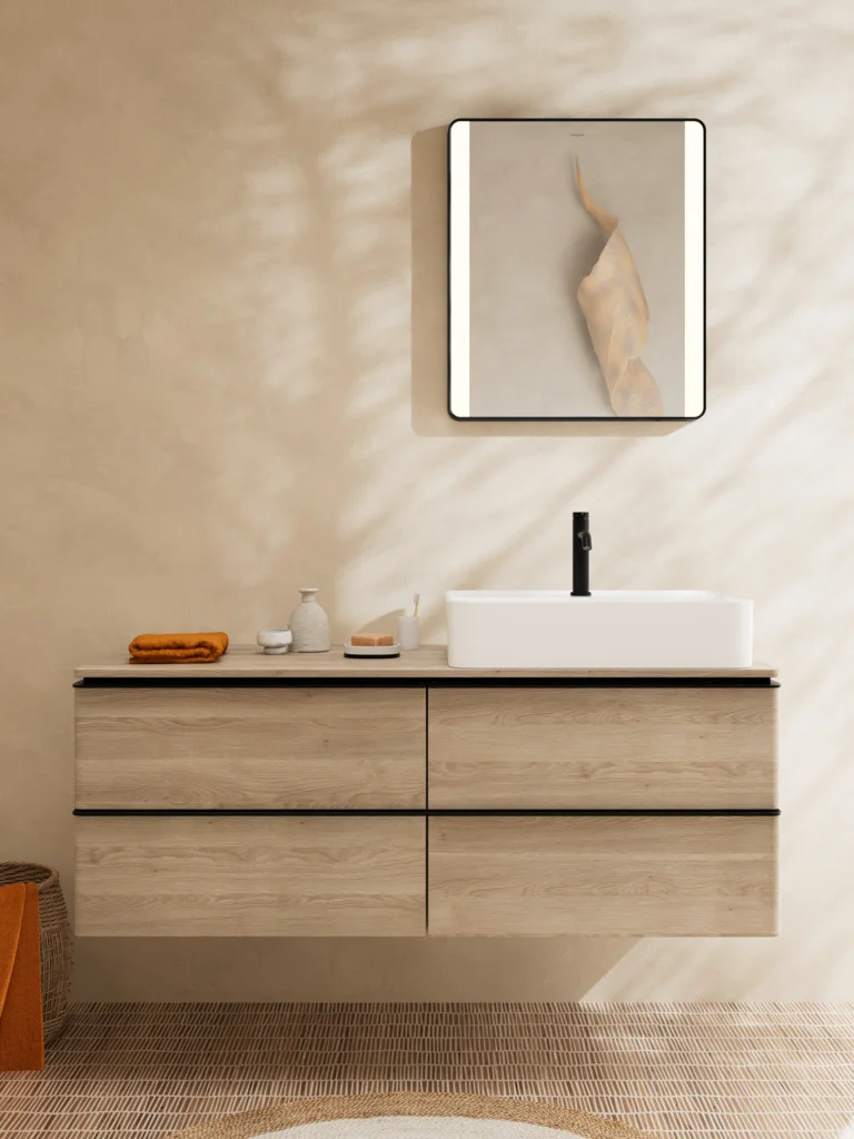 Hansgrohe Xarita Lite Q Spiegel mit seitlicher LED-Beleuchtung IR Sensor MSW, Mattschwarz, Maße: 600x700x30 mm