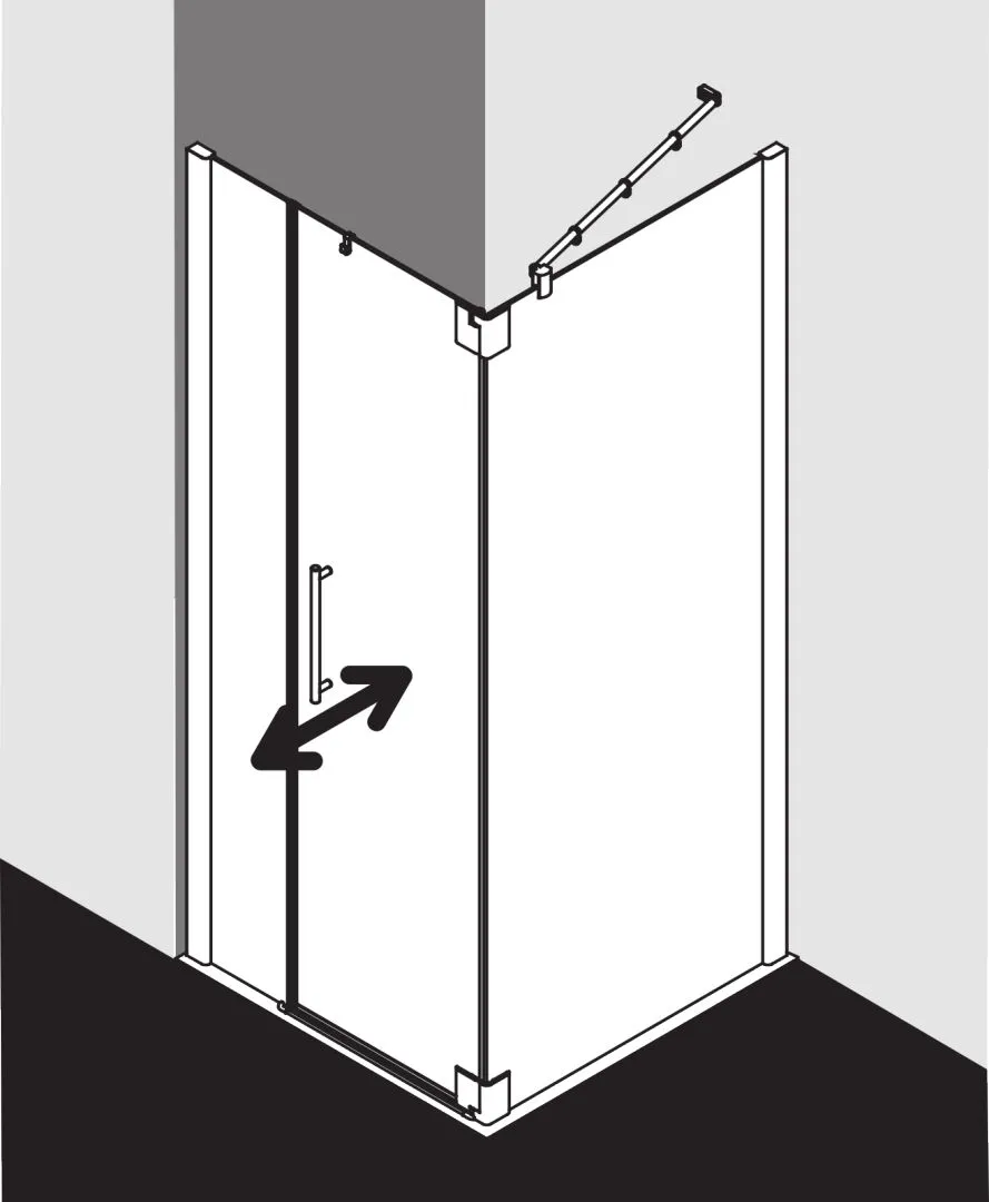 PASA XP PX1FL Pendeltür 1-flügelig und Festfeld links, für Ecke, Höhe 2000 mm, Wanneneinbaumaß 810-840 mm, Breitenverstellmaß 800-830 mm, Glasaußenkante 785-815 mm, Farbe Silber Mattglanz, Glas ESG Klar