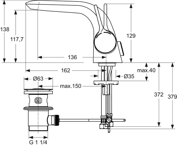 Waschtischarmatur Melange, mit Ablaufgarnitur, flex.Schläuche, Ausladung 136mm, Chrom Waschtischarmatur Melange, mit Ablaufgarnitur, flex.Schläuche, Ausladung 136mm, Chrom