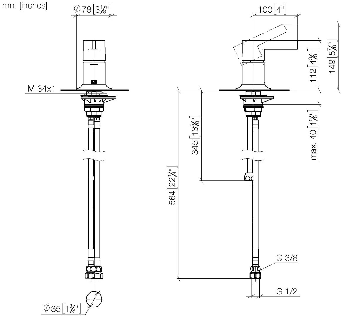Dornbracht VAIA Wannen-Einhandbatterie für Wannenrand-/Fliesenrandmontage - Chrom, Rosette 78mm, Bohrungsdurchmesser 35mm Dornbracht VAIA Wannen-Einhandbatterie für Wannenrand-/Fliesenrandmontage - Chrom, Rosette 78mm, Bohrungsdurchmesser 35mm
