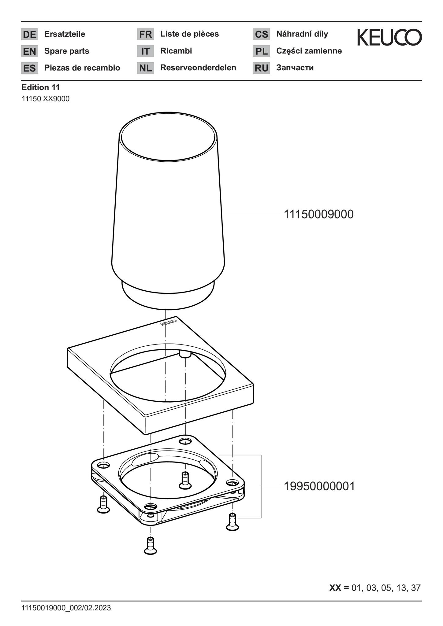 Edition 11 11150379000 Glashalter mit Echtkristall-Glas schwarz matt