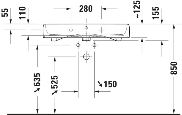 Wandwaschtisch geschliffen „Qatego“ 80 × 47 × 15 cm, Hahnlochposition mittig in mit HygieneGlaze