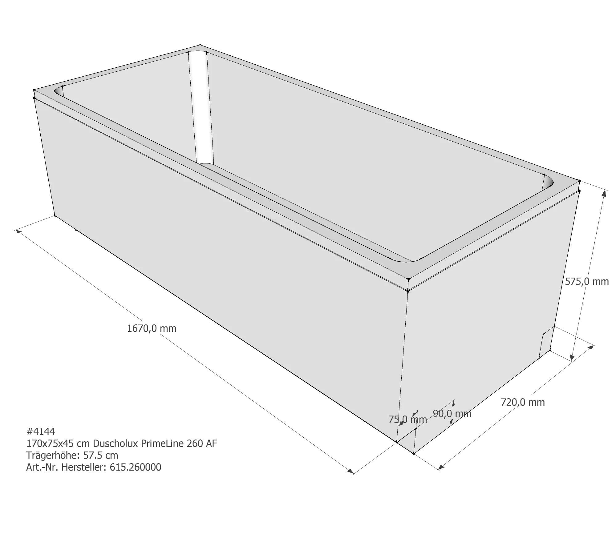 Badewannenträger für Duscholux PrimeLine 260 170 × 75 × 45 cm