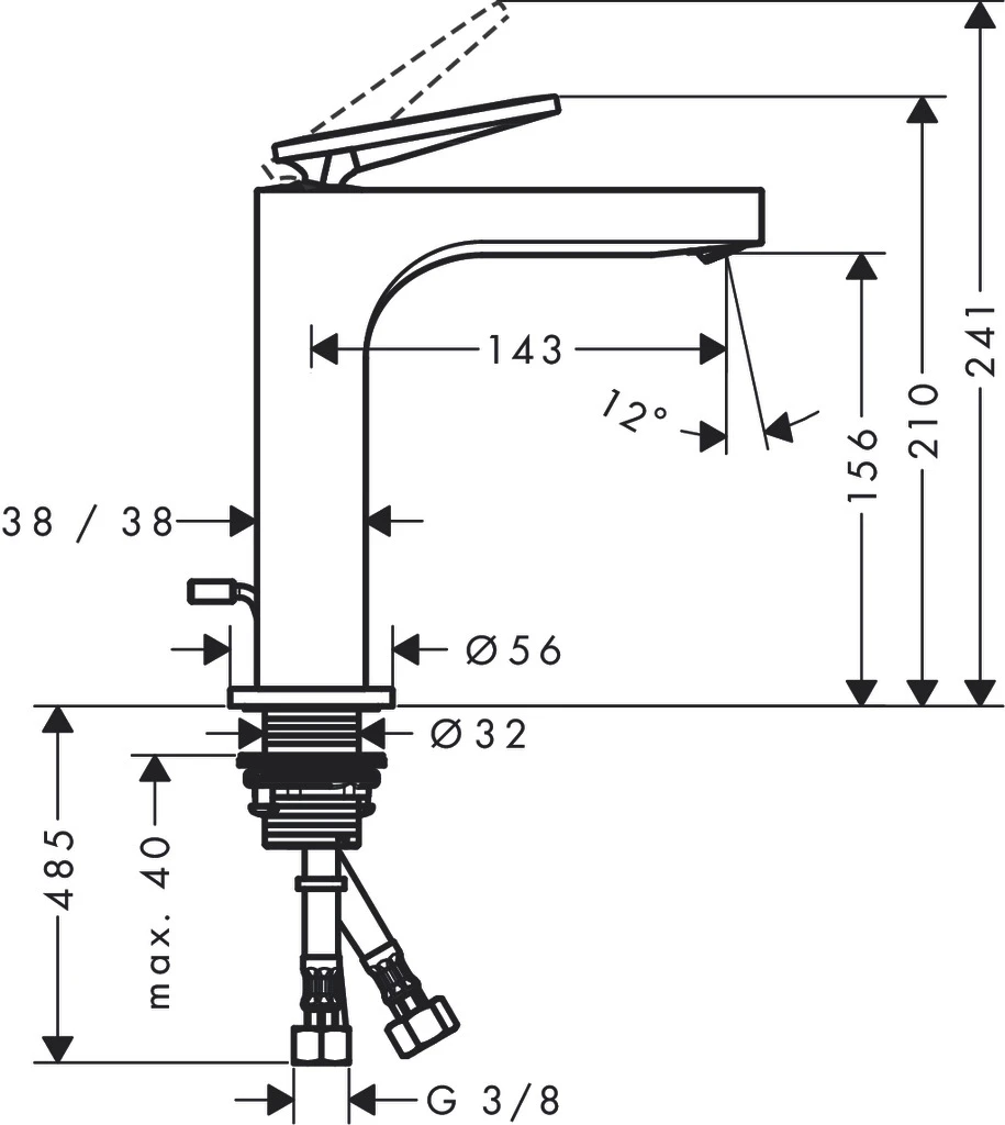 Waschtischmischer 160 Axor Citterio mit Hebelgriff und Zugstange chrom