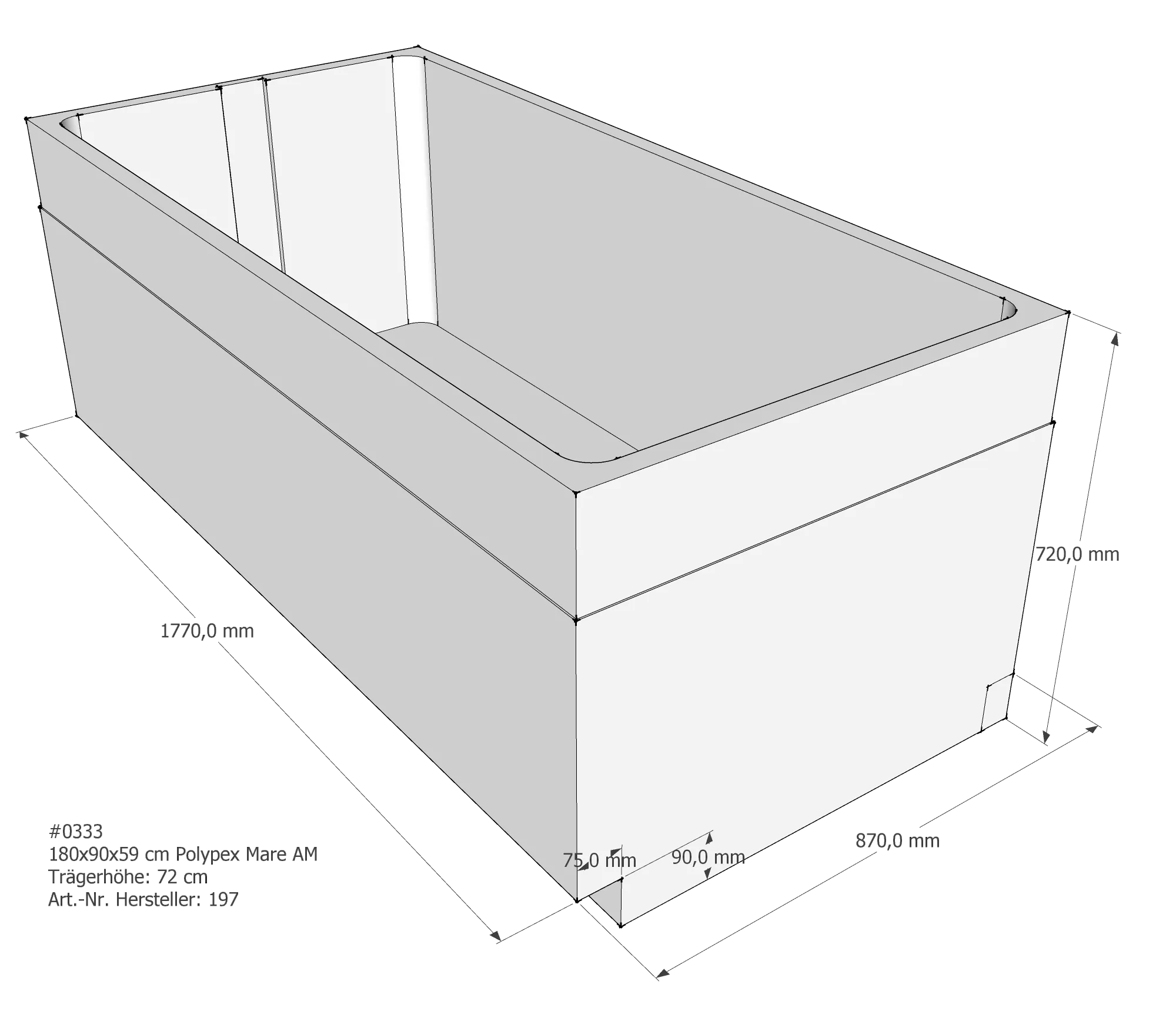 Badewannenträger passend für Polypex Mare 180 × 90 × 59 cm