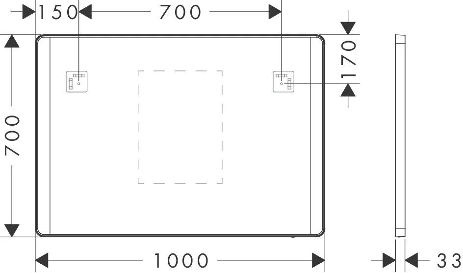 Hansgrohe Xarita Lite Q Spiegel mit seitlicher LED-Beleuchtung IR Sensor, Mattschwarz, Maße: 1000x700x30 mm