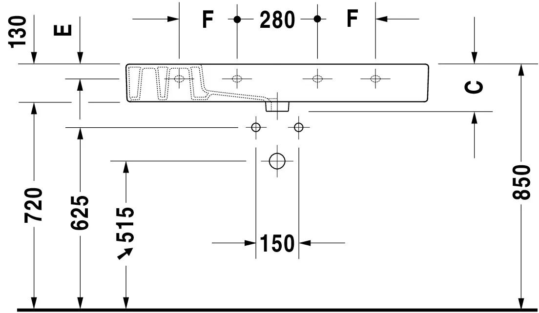 Wandwaschtisch „Vero“, mit Überlauf, Hahnlochposition mittig Wandwaschtisch „Vero“, mit Überlauf, Hahnlochposition mittig