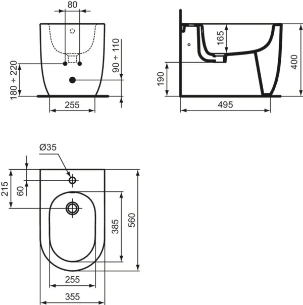 Ideal Standard Bidet „BlendCurve“, Befestigung verdeckt 35,5 × 56 × 40 cm in Weiß