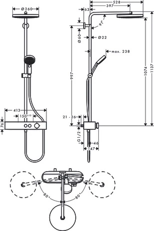 Showerpipe Pulsify 260 1jet mit Brausethermostat Aufputz chrom