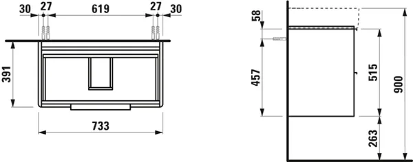 Waschtischunterbau BASE für VAL 391x733x515 2 Schubladen mit Griff aluminium eloxiert für Waschtisch H810285 weiß matt Waschtischunterbau BASE für VAL 391x733x515 2 Schubladen mit Griff aluminium eloxiert für Waschtisch H810285 weiß matt