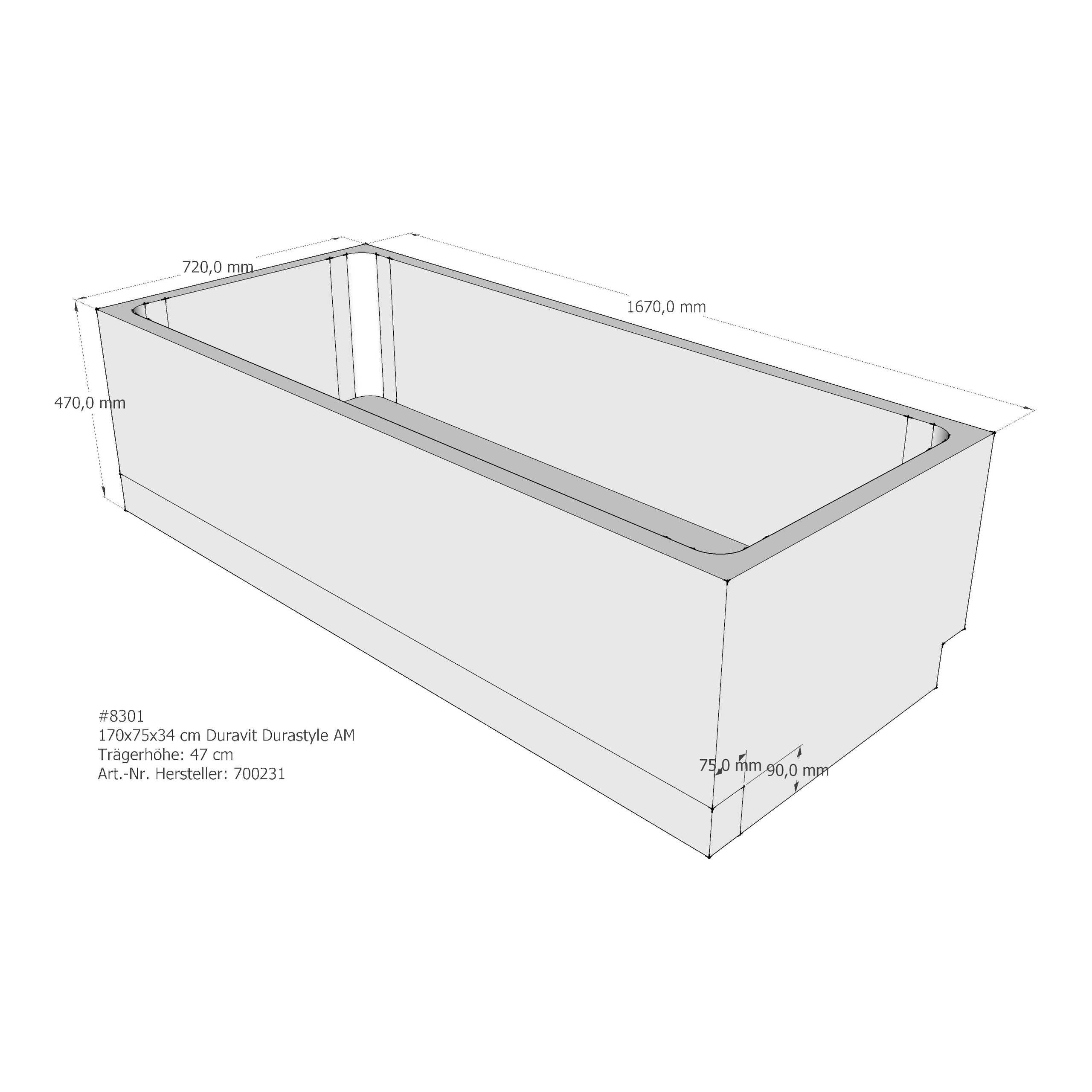Badewannenträger für Duravit DuraStyle 170 × 75 × 34 cm Badewannenträger für Duravit DuraStyle 170 × 75 × 34 cm