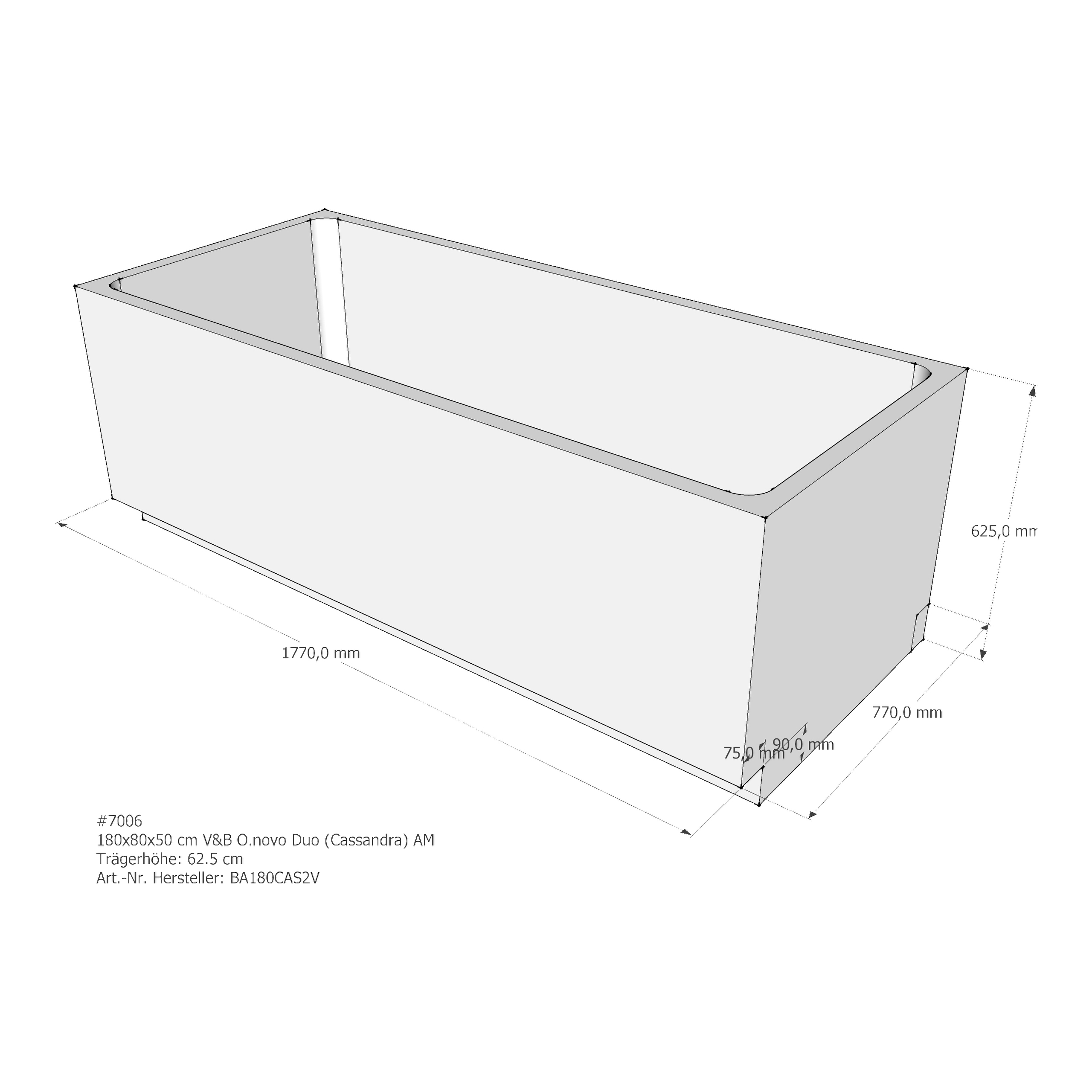 Badewannenträger für Villeroy & Boch O.novo Duo (Cassandra) 180 × 80 × 50 cm