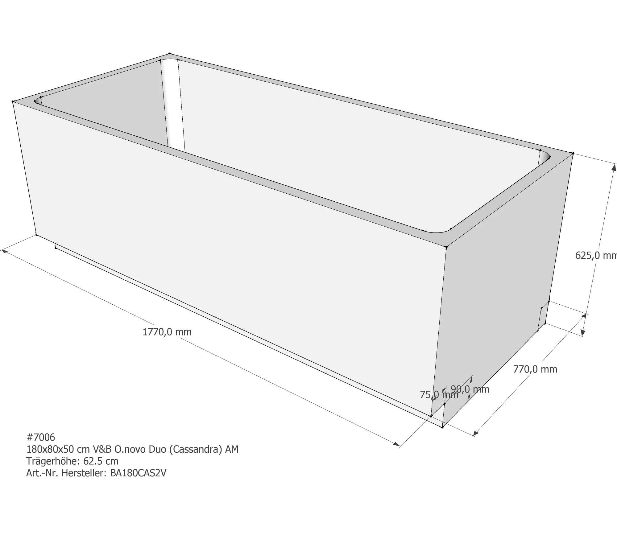 Badewannenträger für Villeroy & Boch O.novo Duo (Cassandra) 180 × 80 × 50 cm Breite: 80 cm / Höhe: 50 cm / Länge: 180 cm Badewannenträger für Villeroy & Boch O.novo Duo (Cassandra) 180 × 80 × 50 cm Breite: 80 cm / Höhe: 50 cm / Länge: 180 cm