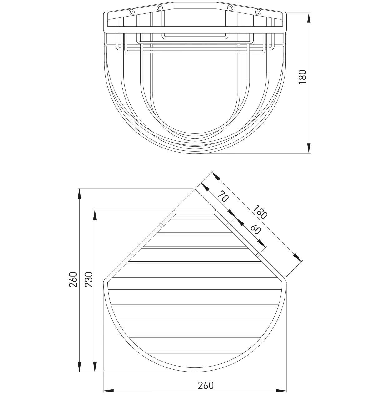 ASW Eck-Handtuchkorb halbrund, Befestigung sichtbar 180 × 260 × 230 mm