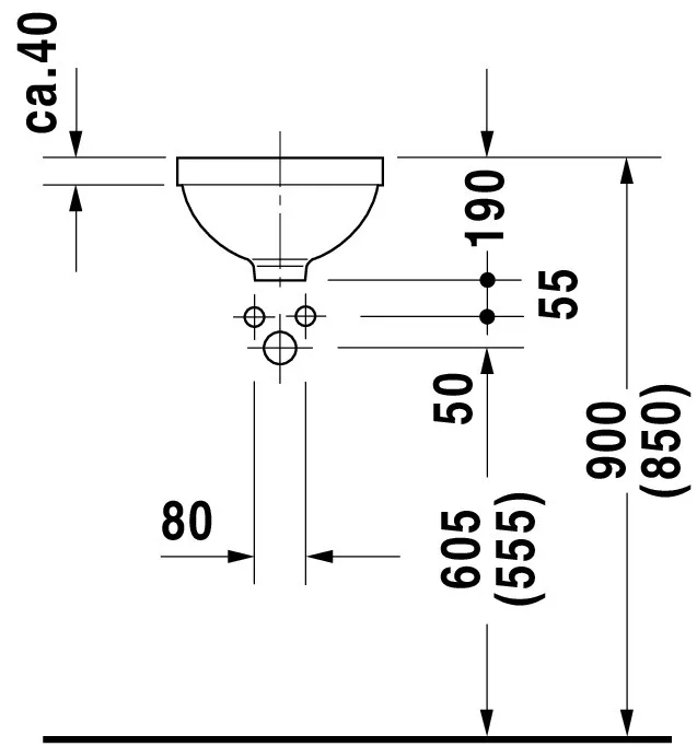 Einbauwaschtisch Architec 275 mm EB v.u.,m.ÜL,o.HLB,u.glasiert,weiß