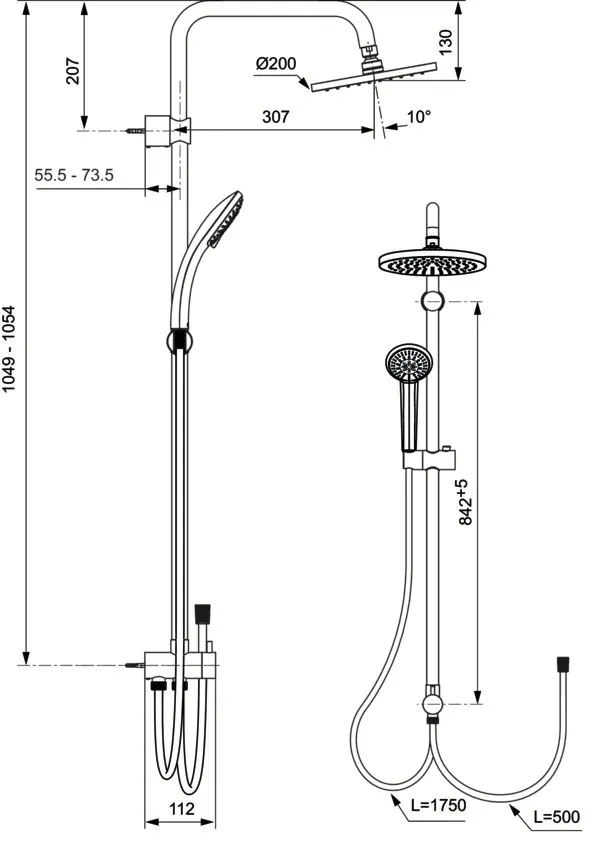 Duschsystem Idealrain für Aufputz-Armatur Handbrause: 100mm Chrom