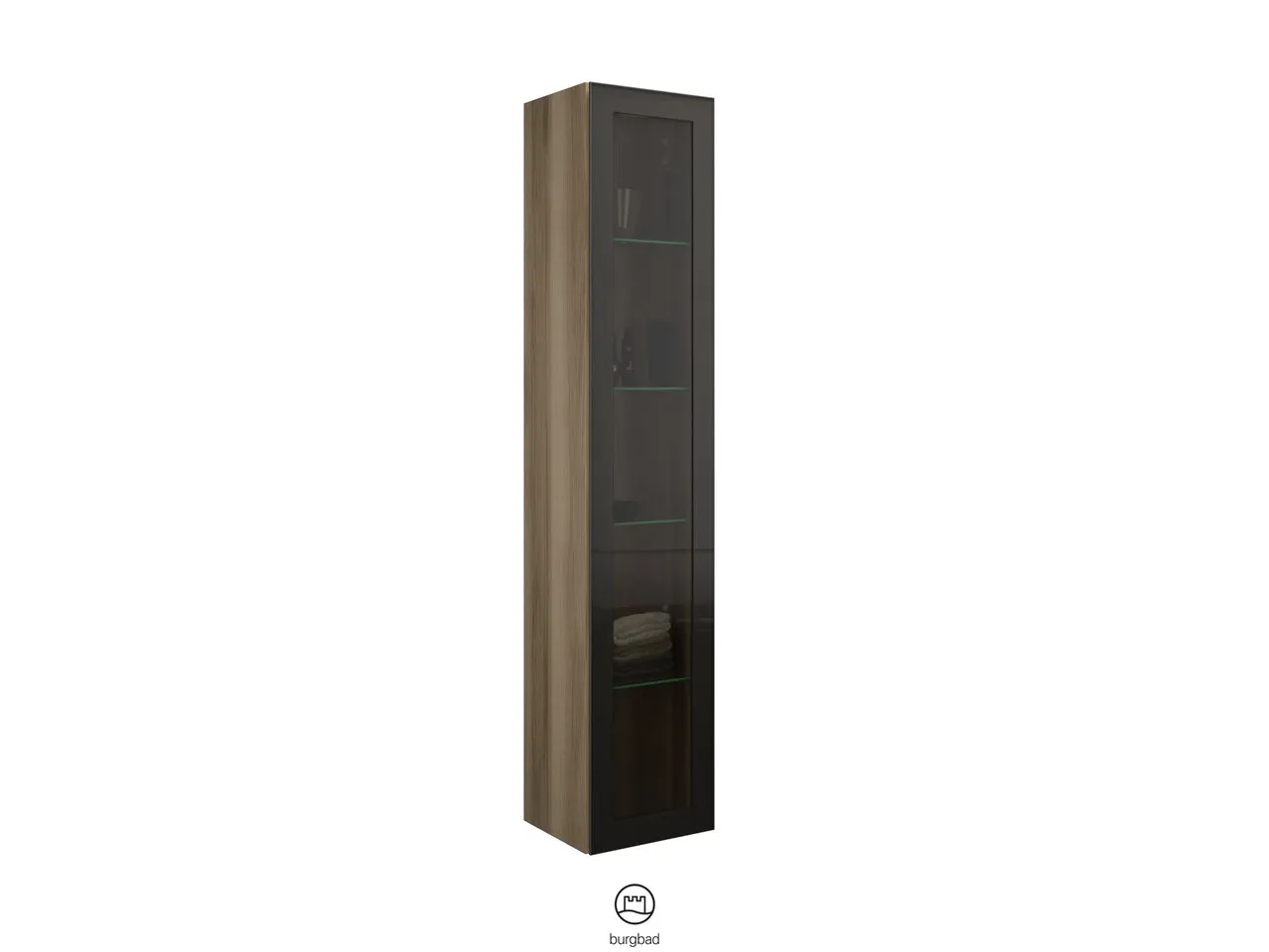Hochschrank, 1 Alurahmentür mit Rauchglaseinsatz in Bronze;4 Glaseinlegeböden, Tiefe: 320 mm, Breite: 350 mm, Höhe: 1760 mm