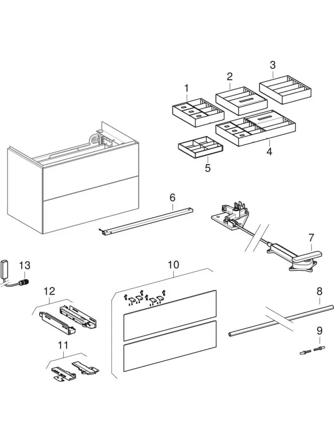 ONE Unterschrank für Waschtisch, mit zwei Schubladen, verkürzte Ausladung: 74.5x46.5x39.5cm, weiß