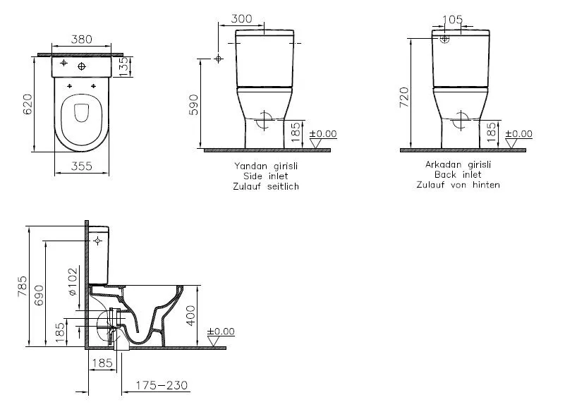 VitrA Integra Tiefspül-Stand-WC-Kombination VitrA Flush 2.0 Open back Vario-Abgang Weiß Hochglanz