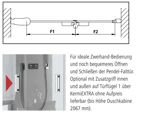 Kermi Pendel-Falttür rechts „Diga“ Glas Klar, Profile Silber Hochglanz, Falttür BV: 683 - 708 mm WE: 683 - 708 mm H: 1850 mm Kermi Pendel-Falttür rechts „Diga“ Glas Klar, Profile Silber Hochglanz, Falttür BV: 683 - 708 mm WE: 683 - 708 mm H: 1850 mm