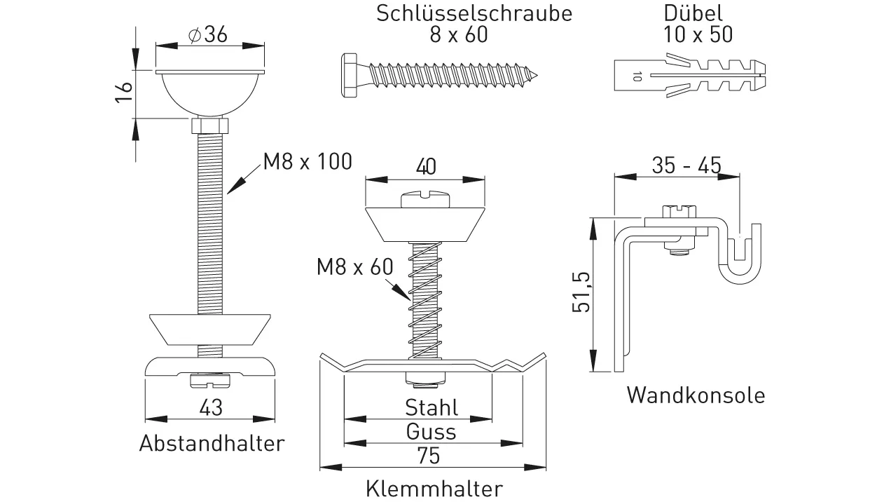 ASW HG-TEC Wandkonsolen-Set für Stahl- und Gußradiatoren