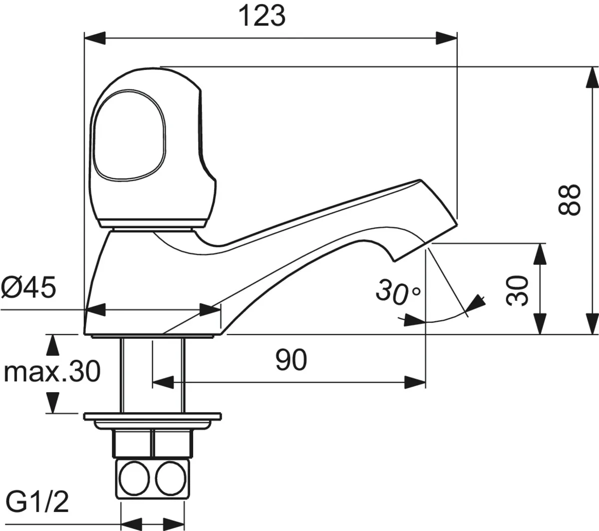 Standventil Alpha, Ausladung 90mm, Chrom Standventil Alpha, Ausladung 90mm, Chrom