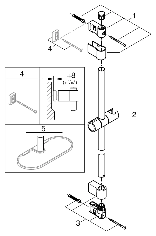 Brausestange Tempesta 27523_1, 600mm, mit Wandhaltern, Gleiter und Gelenkstück, obere Konsole variabel, chrom Brausestange Tempesta 27523_1, 600mm, mit Wandhaltern, Gleiter und Gelenkstück, obere Konsole variabel, chrom