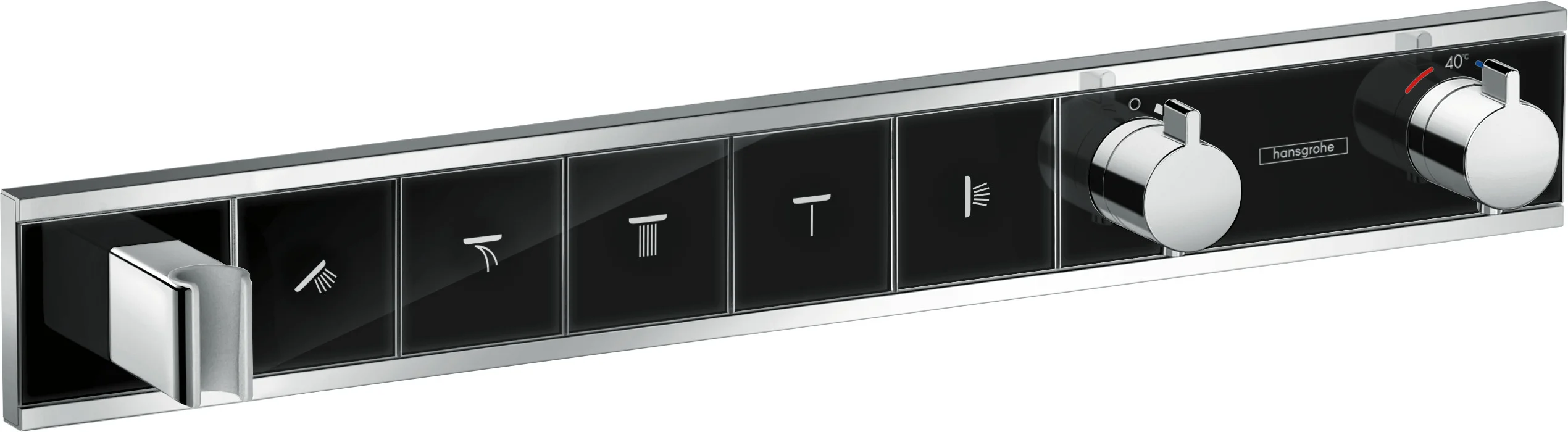 Hansgrohe RainSelect Thermostat Unterputz, 5 Verbraucher, schwarz/chrom, mit integriertem Brausehalter und Tasten für Handbrause, Schwall, Rain groß, MonoRain, Seitenbrause