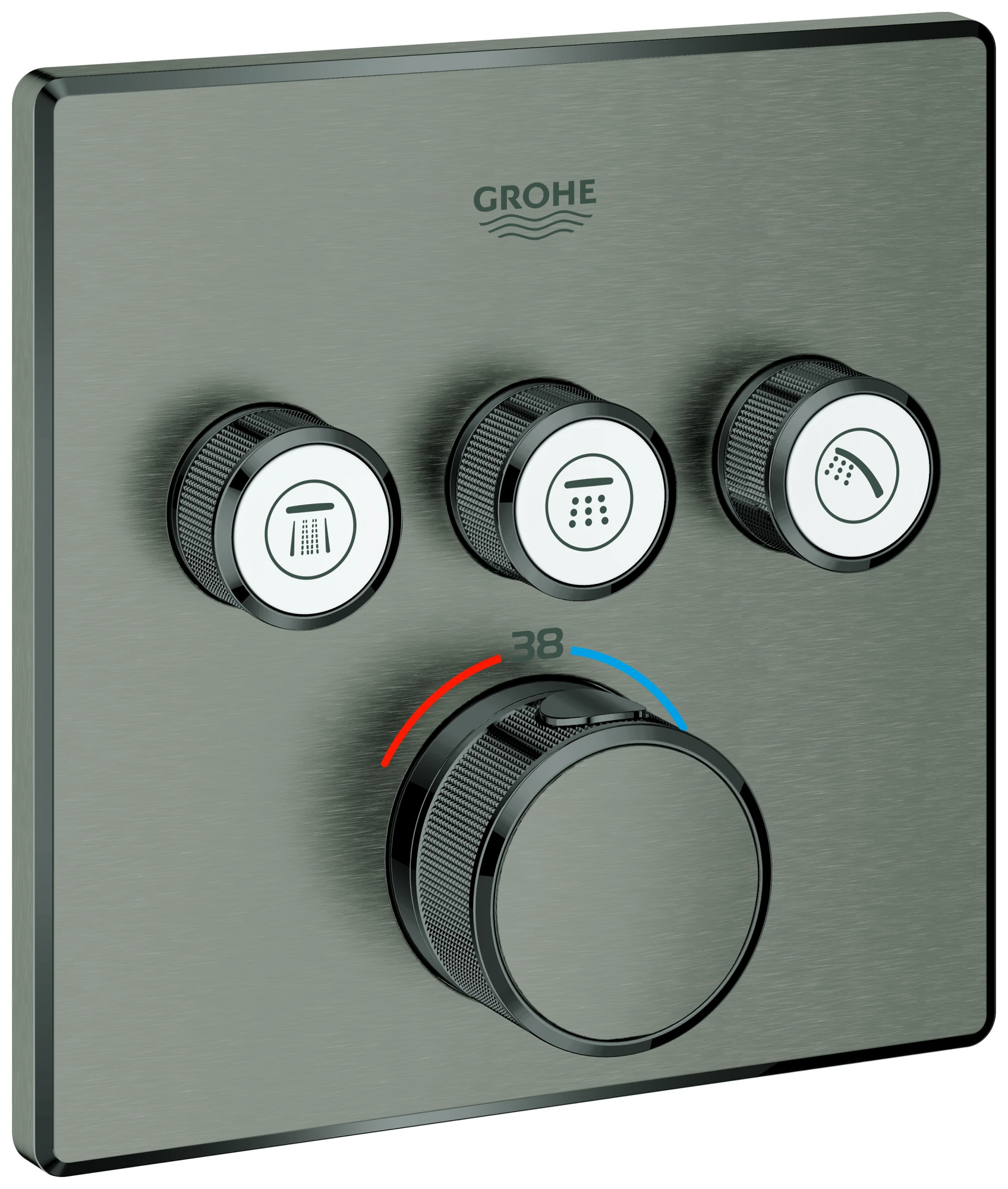 Thermostat Grohtherm SmartControl 29126, mit 3 Absperrventilen und integriertem Brausehalter, Fertigmontageset für Rapido SmartBox, Wandrosette eckig, chrom