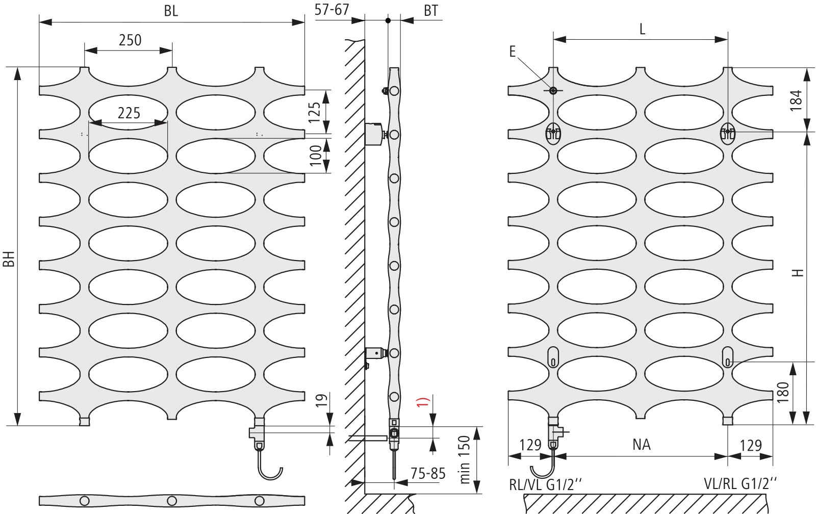 Kermi Design-Heizkörper „Ideos®“ Elektro-Zusatzbetrieb Ausführung: links 75,8 × 190,1 cm in Graphit Metallic