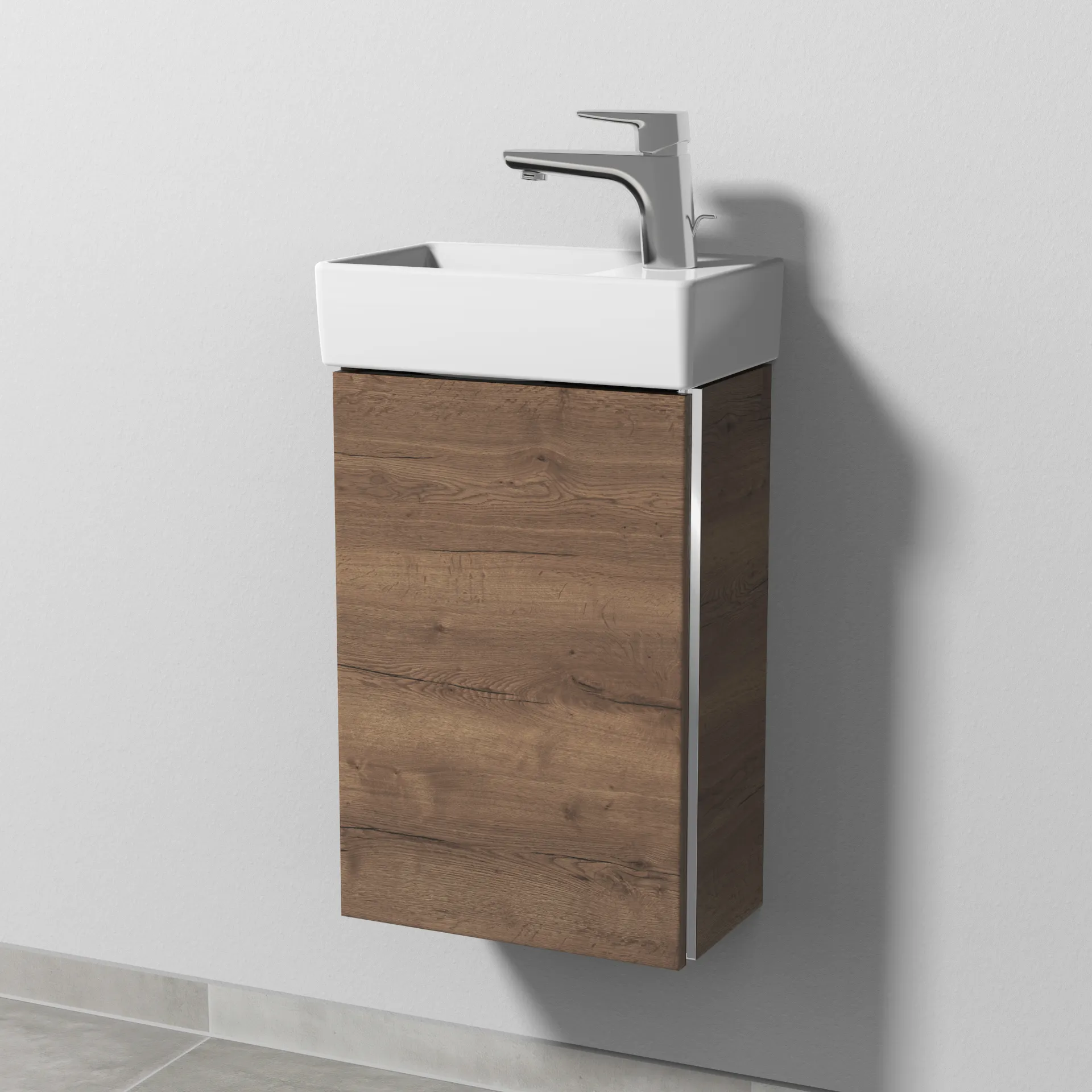 Sanipa Waschtischunterschrank „3way“ passend zu Keramik-Waschtische Avento von Villeroy & Boch 340 × 510 × 202 mm in Eiche Tabak, Anschlag links