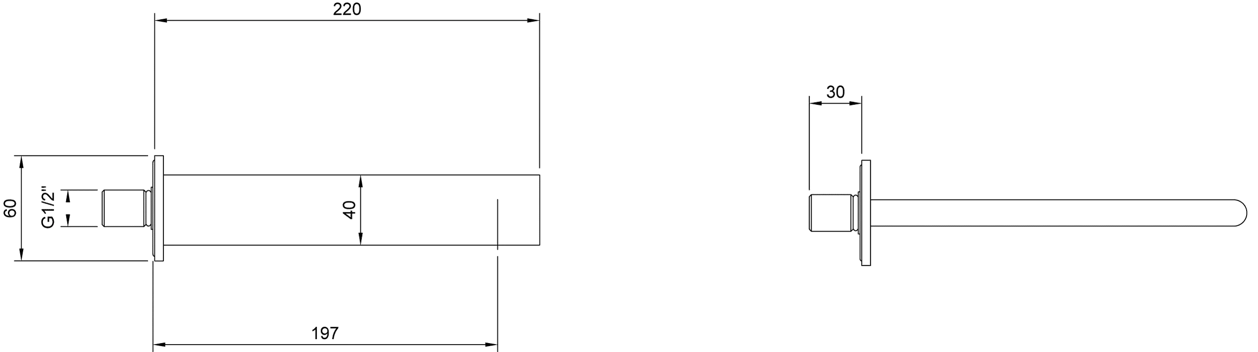 Badewannenauslauf „Dawn“ 22 cm in Chrom Badewannenauslauf „Dawn“ 22 cm in Chrom