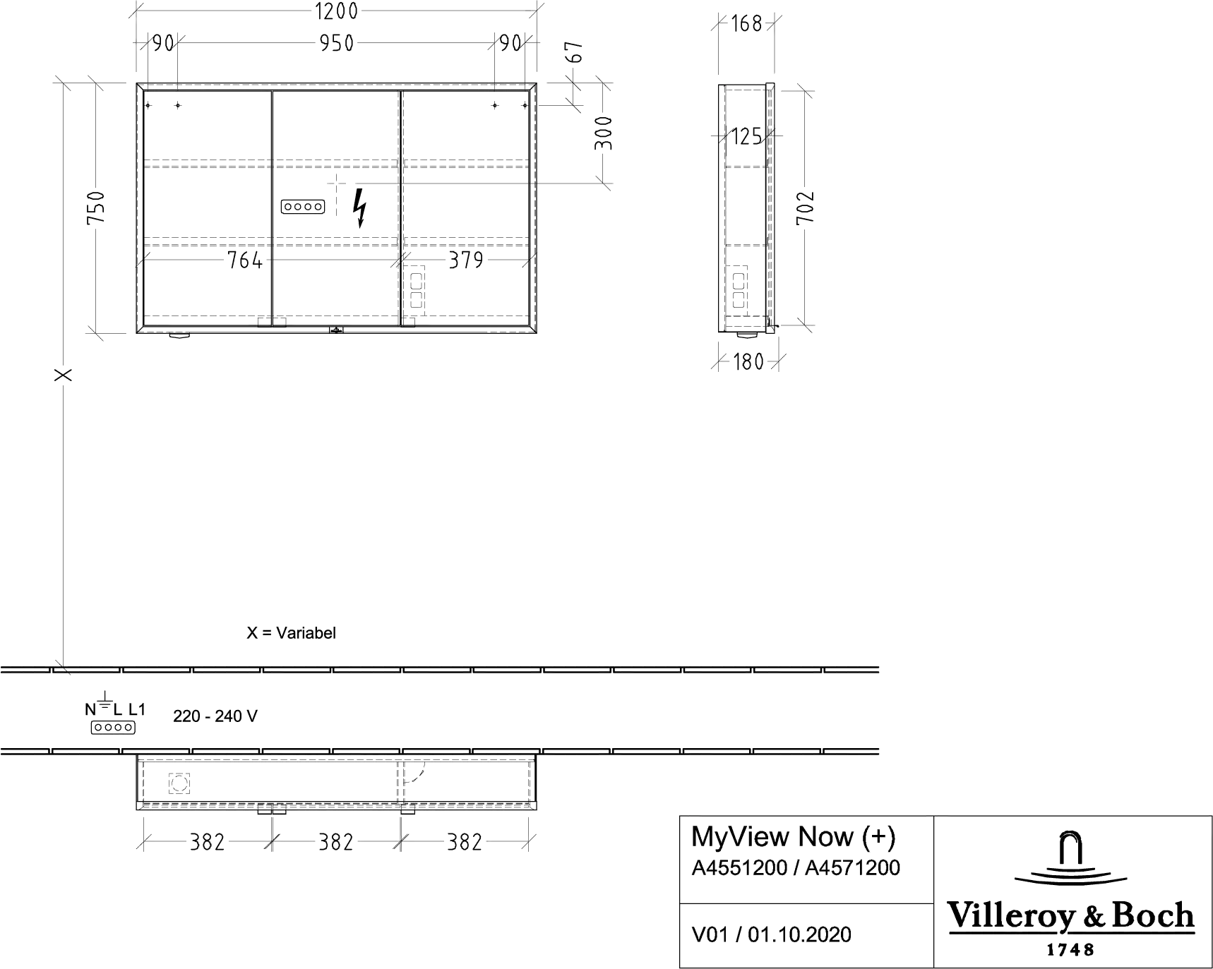 Villeroy & Boch Spiegelschrank „My View Now“ mit Sensorschalter 120 × 75 × 16,8 cm