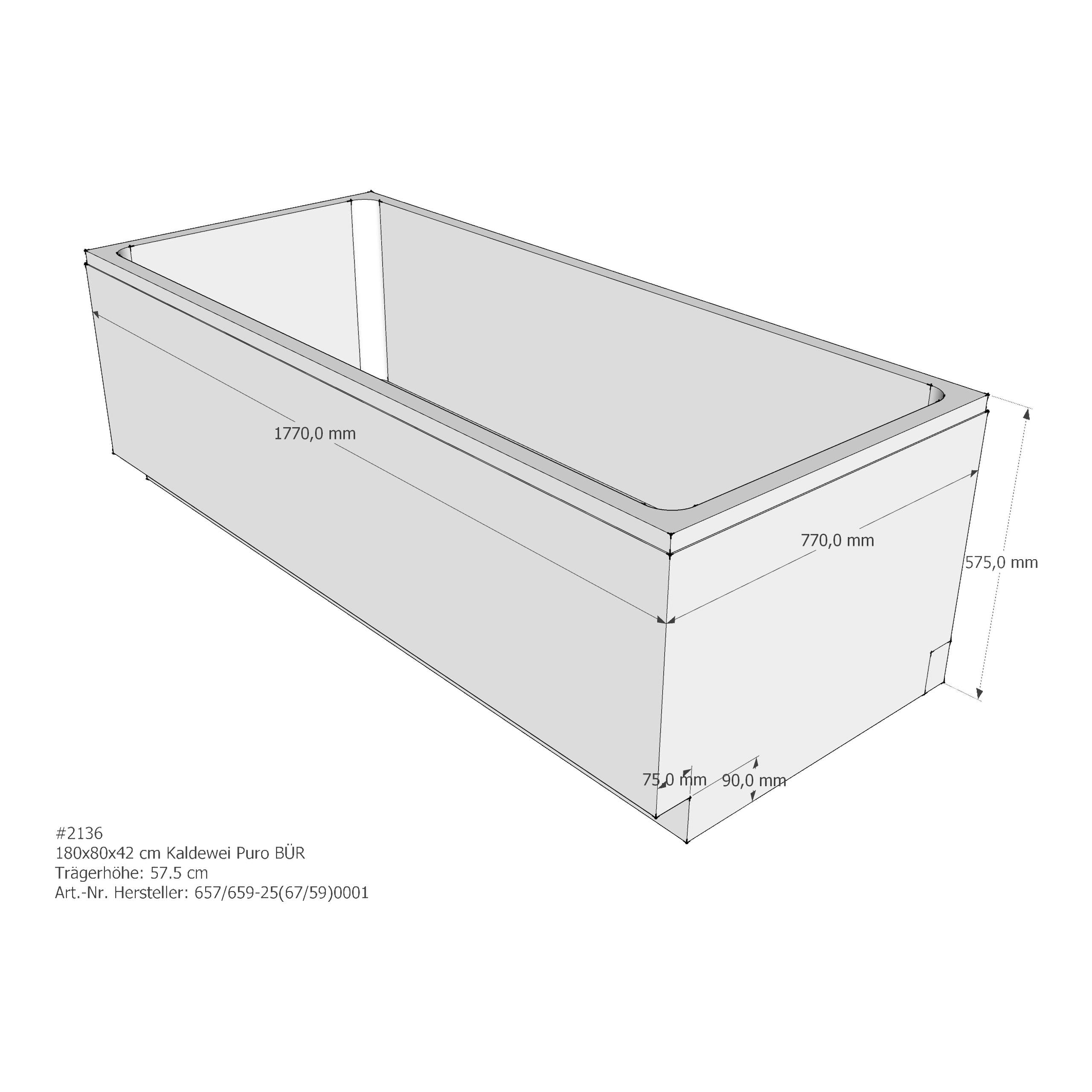 Badewannenträger für Kaldewei Puro 180 × 80 × 42 cm Badewannenträger für Kaldewei Puro 180 × 80 × 42 cm