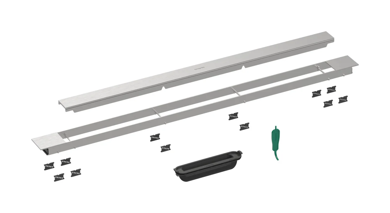 Hansgrohe RainDrain Match Plus Duschrinne Fertigset 1200 mm, höhenverstellbarer Rahmen, Mattschwarz Hansgrohe RainDrain Match Plus Duschrinne Fertigset 1200 mm, höhenverstellbarer Rahmen, Mattschwarz