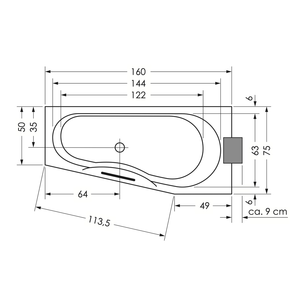 repaBAD Badewanne „Tika“ trapez 1600 × 750 mm, Mittelablauf, links in Weiß repaBAD Badewanne „Tika“ trapez 1600 × 750 mm, Mittelablauf, links in Weiß