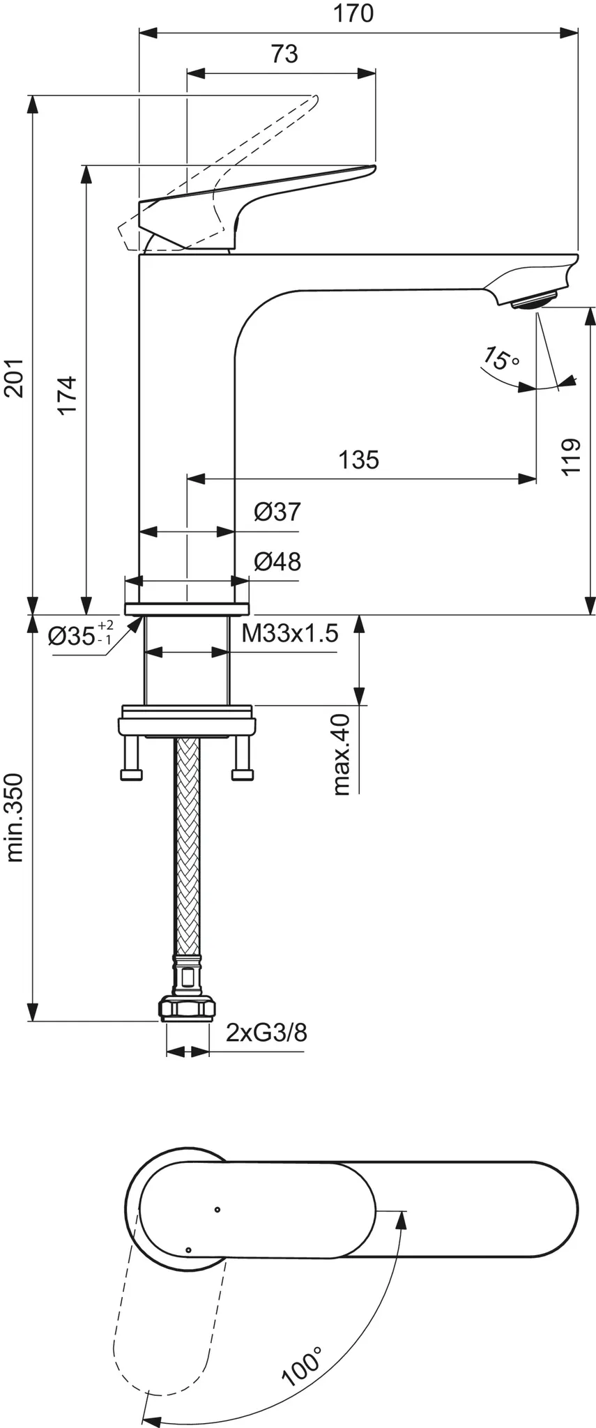 Einhand-Waschtischarmatur „Ceralife O“ Ausladung 135 mm Einhand-Waschtischarmatur „Ceralife O“ Ausladung 135 mm