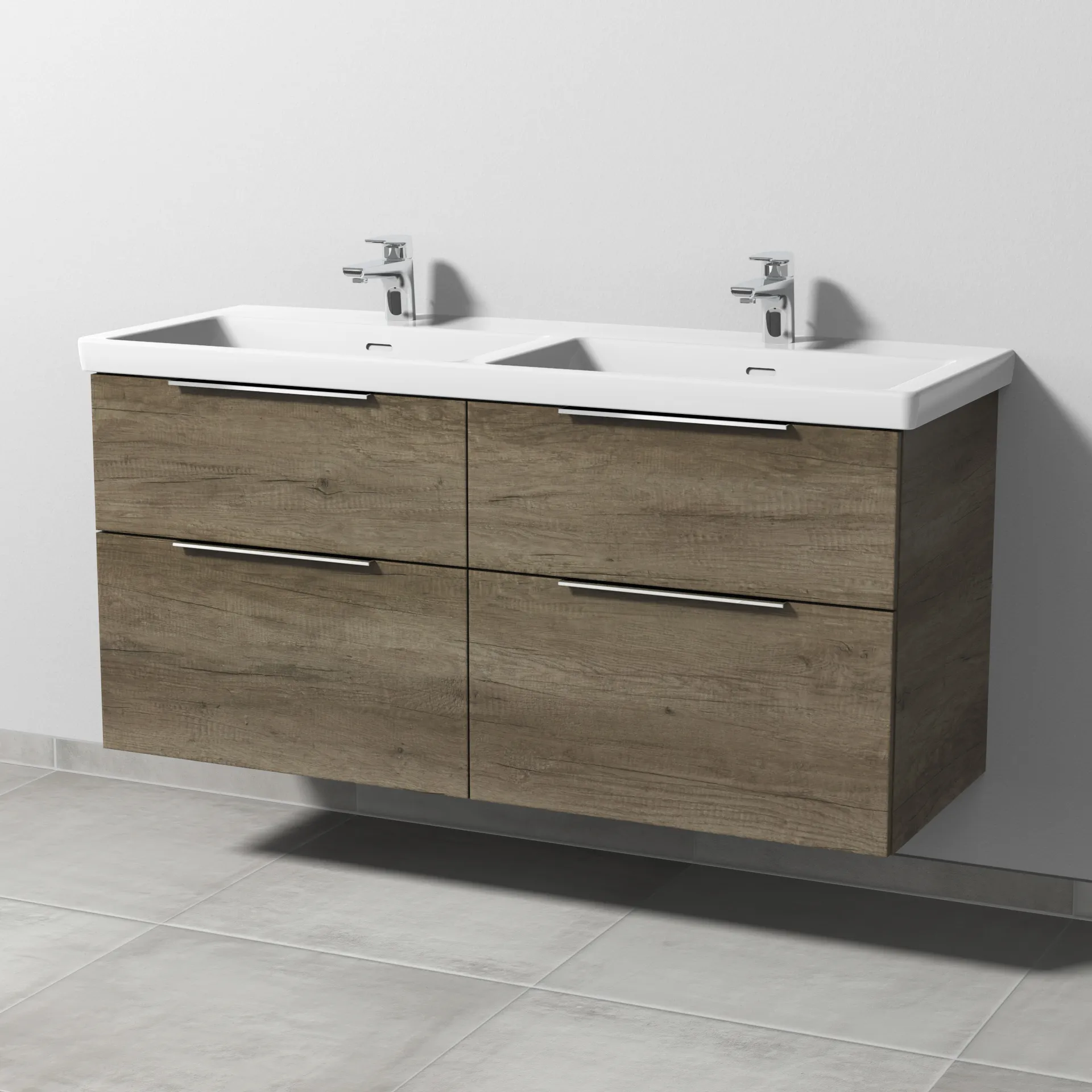 Sanipa Waschtischunterschrank „3way“ 1255 × 588 × 462 mm in Eiche Nebraska, Becken links und rechts