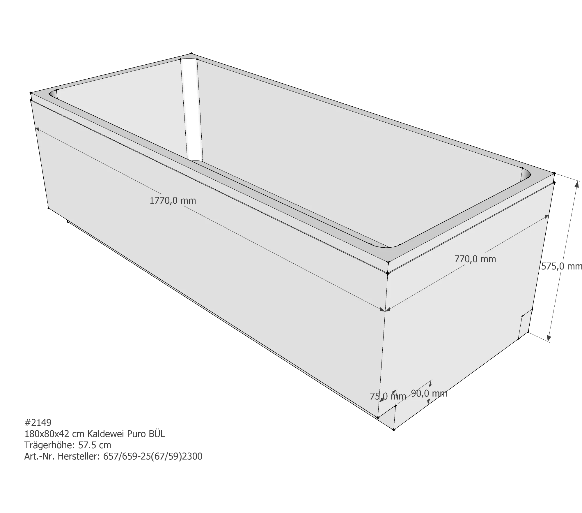 Badewannenträger passend für Kaldewei Puro 180 × 80 × 42 cm
