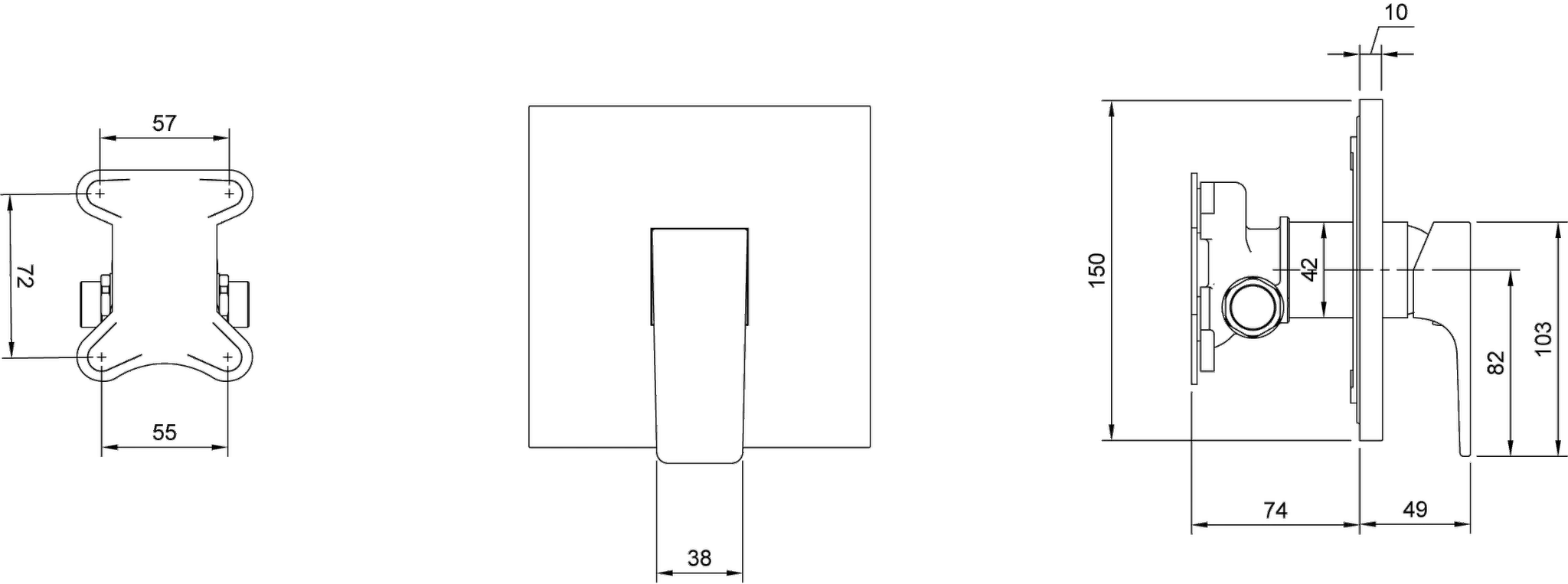 Einhand-Unterputz-Armatur „Architectura Square“ 4,9 cm in Chrom