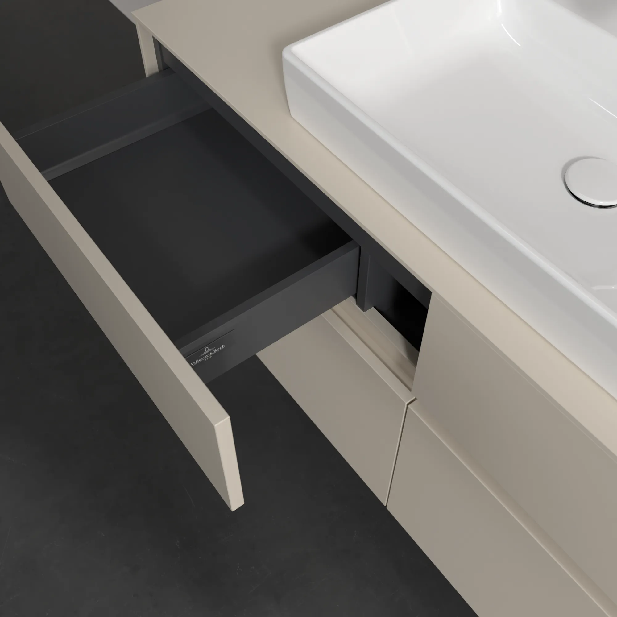 Villeroy & Boch Waschtischunterschrank „Collaro“ 1200 × 548 × 500 mm Cashmere Grey, ohne Beleuchtung, für Becken mittig