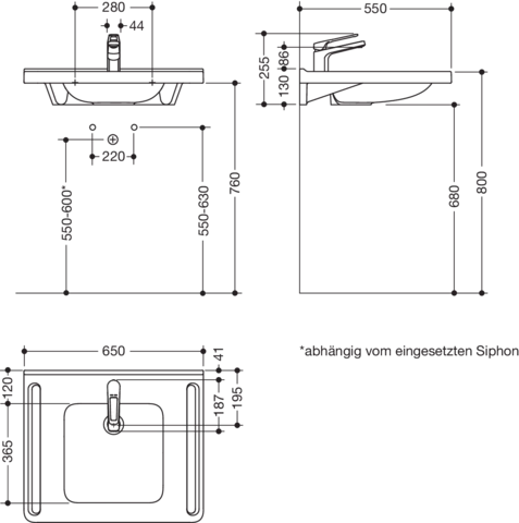 Set-Waschtisch und Armatur 65 × 55 × 12 cm