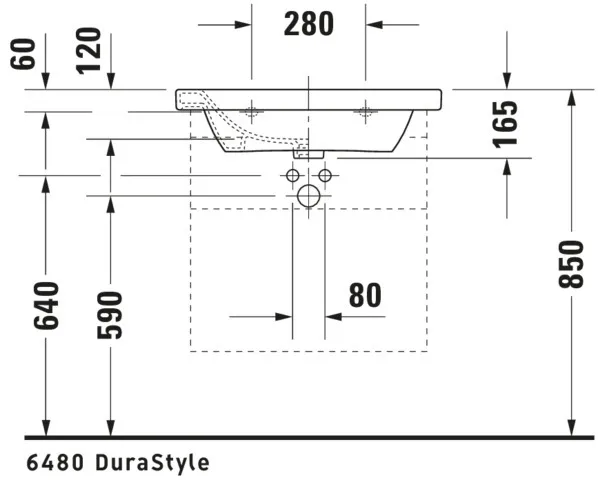 Wandwaschtisch „DuraStyle“, mit Überlauf, Hahnlochposition mittig 