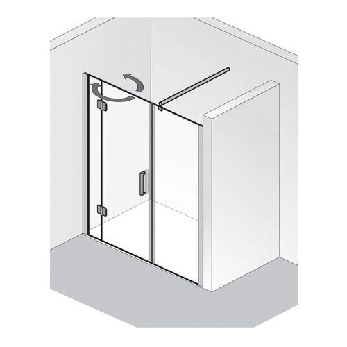 HSK teilgerahmt Raumnische pendelbar 3-teilig „Aperto“ Drehtür mit Festfeld und Seitenteil für Nische Glas Mattglas, Profile Chromoptik (Alu Hochglanz poliert), B: 1600 mm H: 2000 mm HSK teilgerahmt Raumnische pendelbar 3-teilig „Aperto“ Drehtür mit Festfeld und Seitenteil für Nische Glas Mattglas, Profile Chromoptik (Alu Hochglanz poliert), B: 1600 mm H: 2000 mm