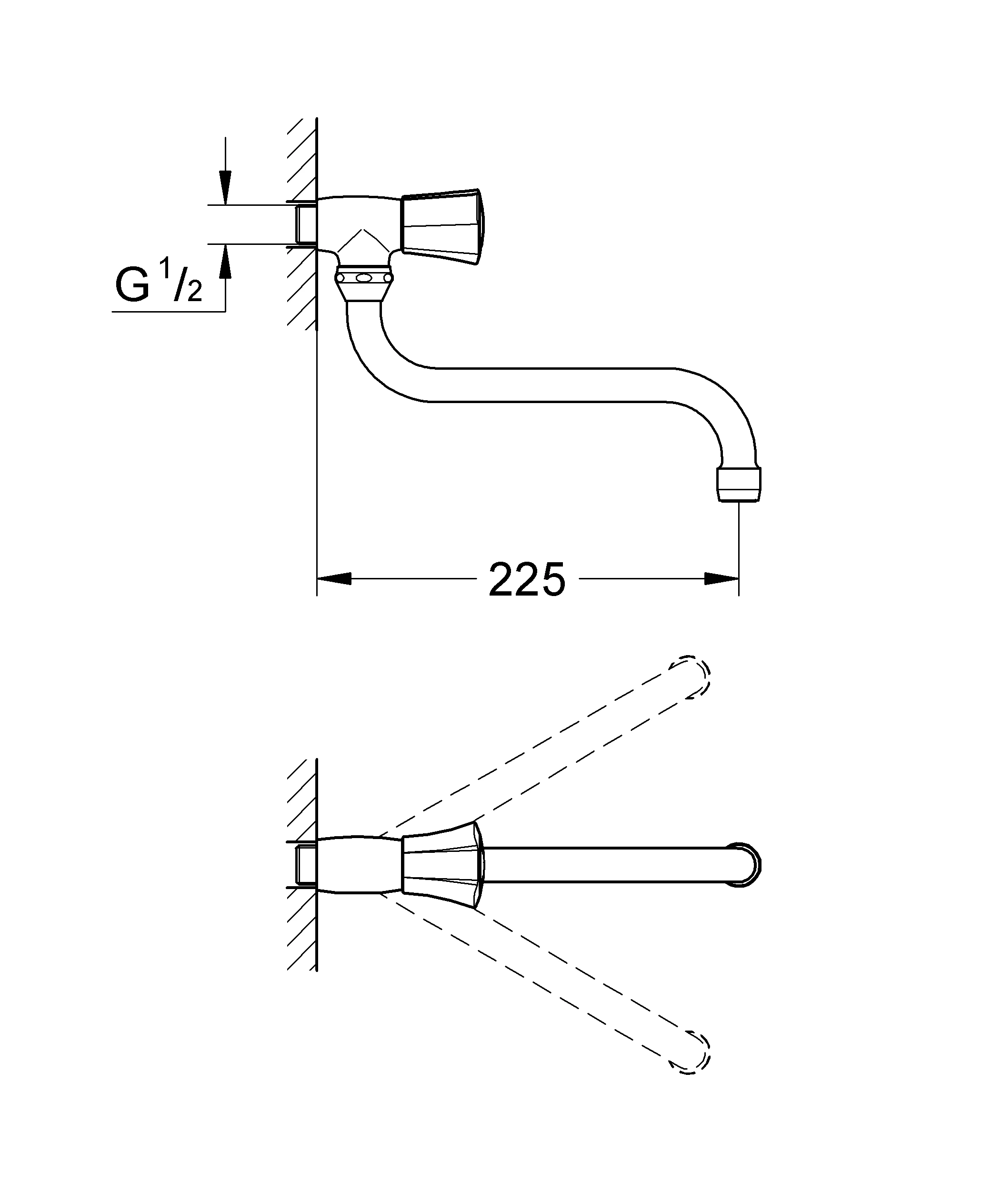 Auslaufventil Costa 30484_1, Wandmontage, schwenkbarer Rohrauslauf, Markierung blau, chrom