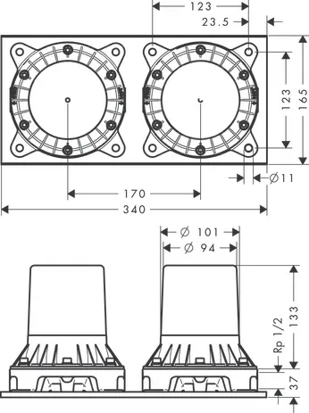 Hansgrohe AXOR Montreux Grundkörper für 2-Griff Wannenarmatur bodenstehend, DN15 Hansgrohe AXOR Montreux Grundkörper für 2-Griff Wannenarmatur bodenstehend, DN15