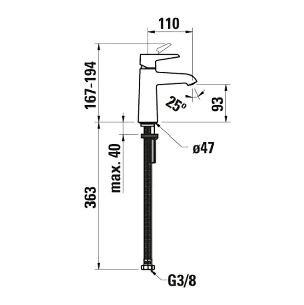 Einhebel-Waschtischmischer PURE Festauslauf Ausladung 110mm ohne Ablaufventil chrom