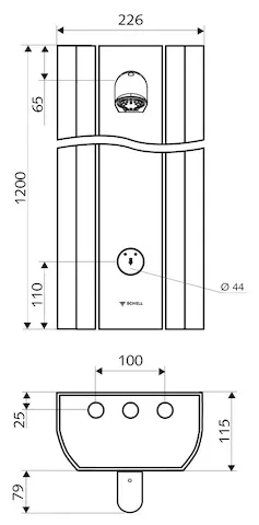 Duschpaneel LINUS DP-SC-V, Vorgemischtes Wasser, Selbstschluss, Duschkopf COMFORT Flex, DN 15 G 1/2 AG, B 226 mm x H 1200 mm x T 115 mm, Aluminium gebürstet, eloxiert