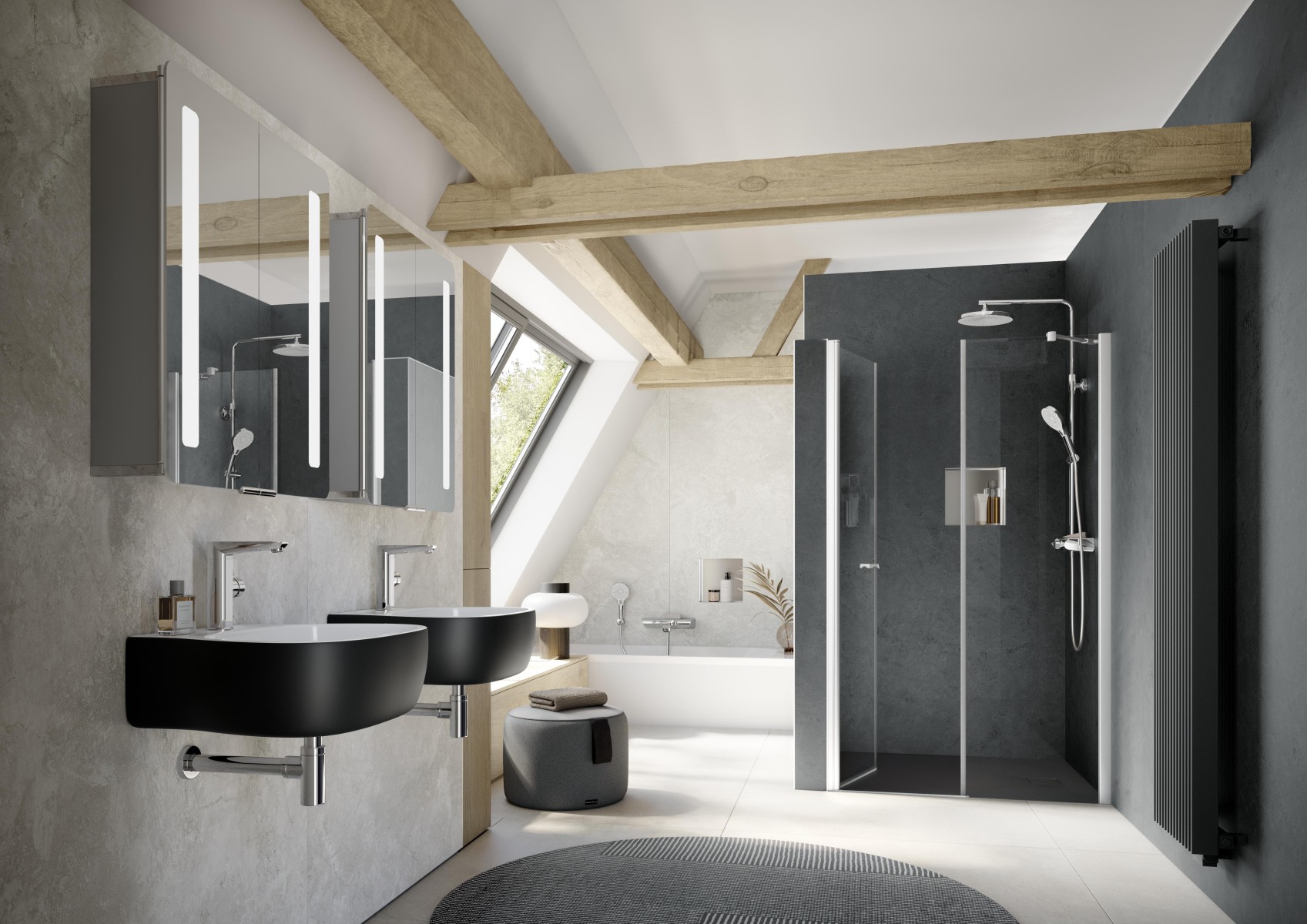 HSK teilgerahmte Drehtür pendelbar mit Nebenteil 2-teilig „Exklusiv 2.0“ Glas Mattglas, Profile Alu Silber-matt, H: 2000 mm HSK teilgerahmte Drehtür pendelbar mit Nebenteil 2-teilig „Exklusiv 2.0“ Glas Mattglas, Profile Alu Silber-matt, H: 2000 mm