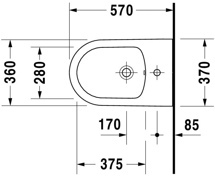 Duravit Wand-Bidet „ME by Starck“, Befestigung sichtbar 37 × 57 × 29,5 cm in Weiß Seidenmatt